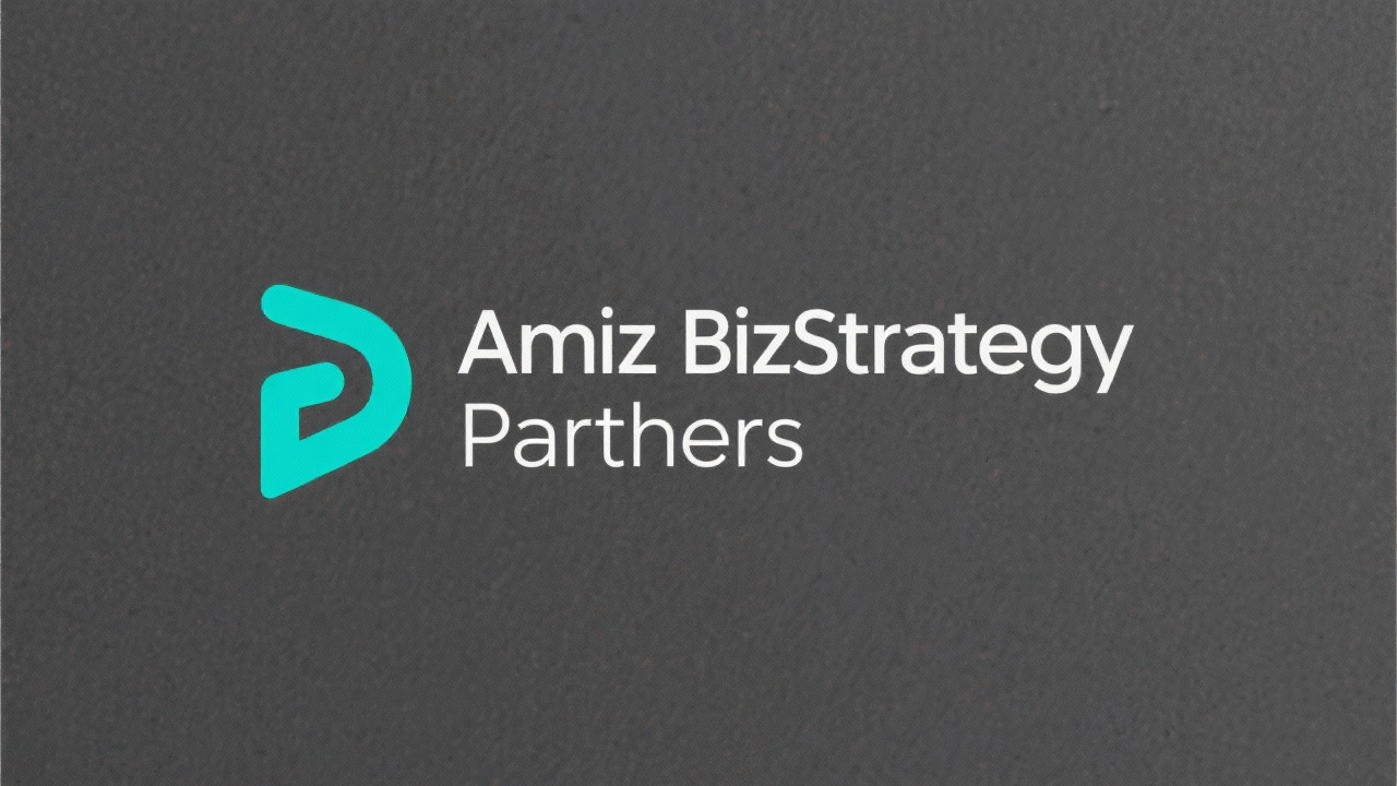 Minimalist wordmark logo reading Amsterdam BizStrategy Partners in uppercase sans-serif typography with understated teal accent